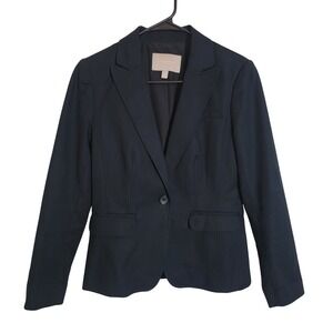 Banana Republic Womens 4P Black One Button Blazer Jacket Cotton Career 901159-00